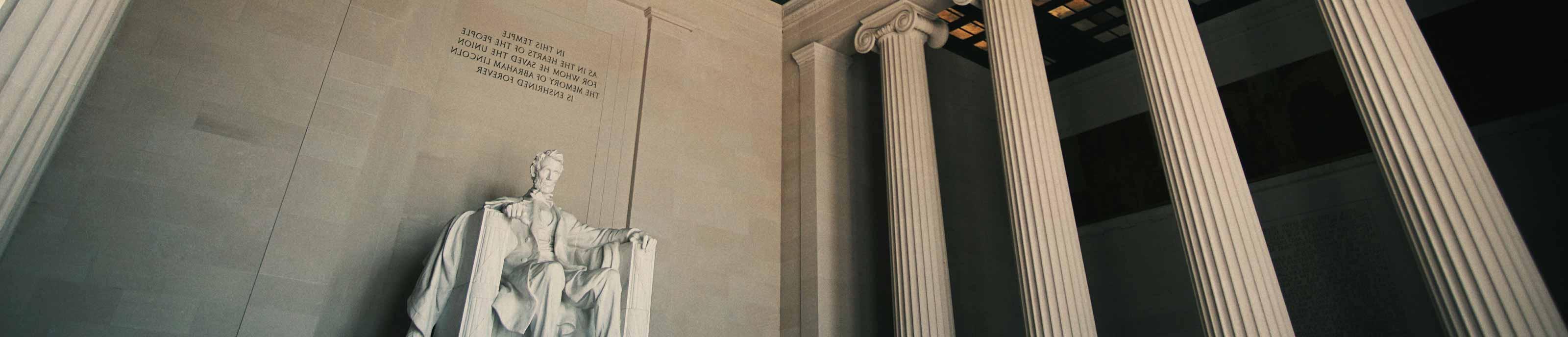 The statue of Abraham Lincoln in the Lincoln Memorial in Washington, DC